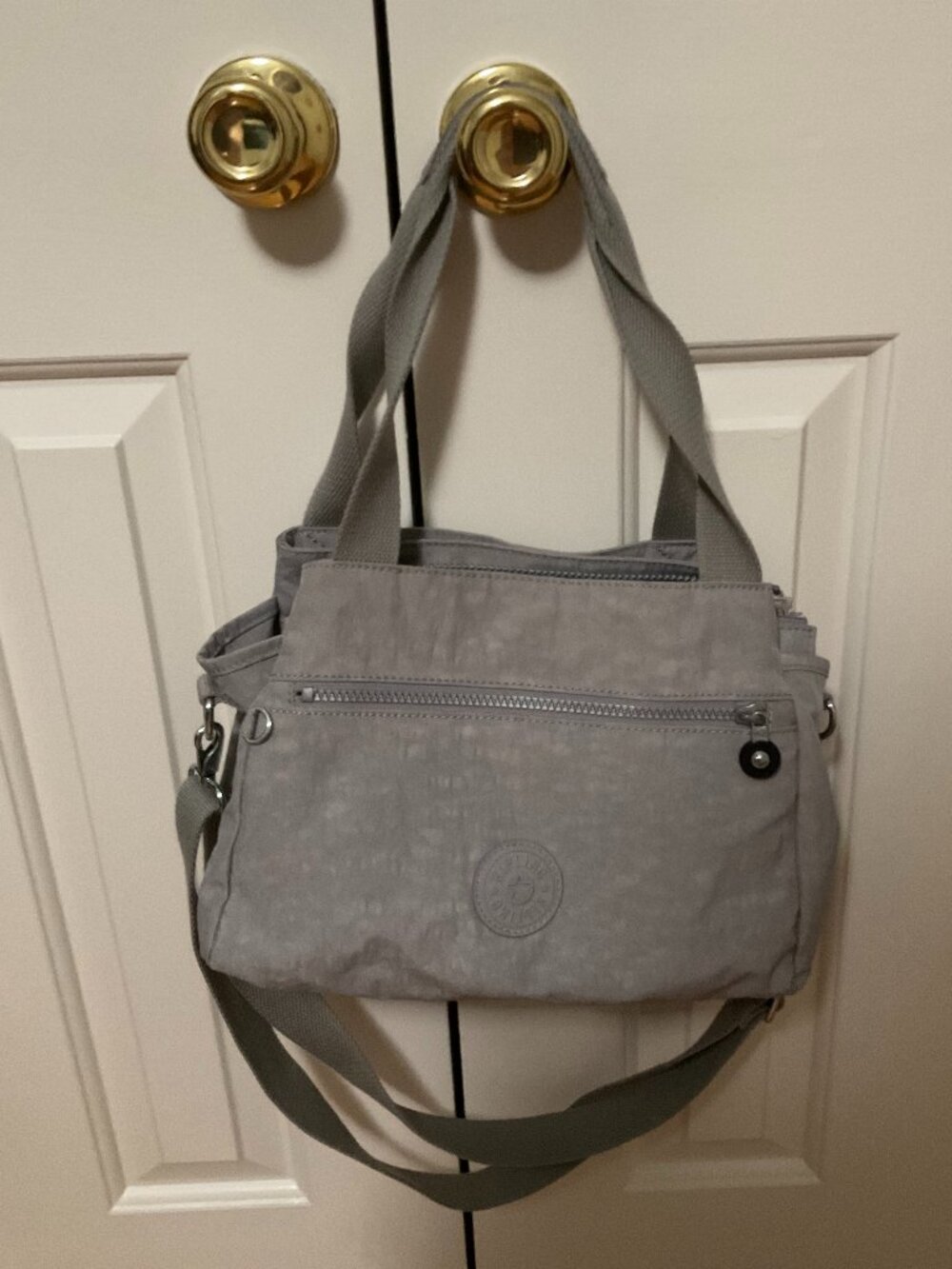 Kipling Light Gray Nylon Crossbody Bag with Compartments